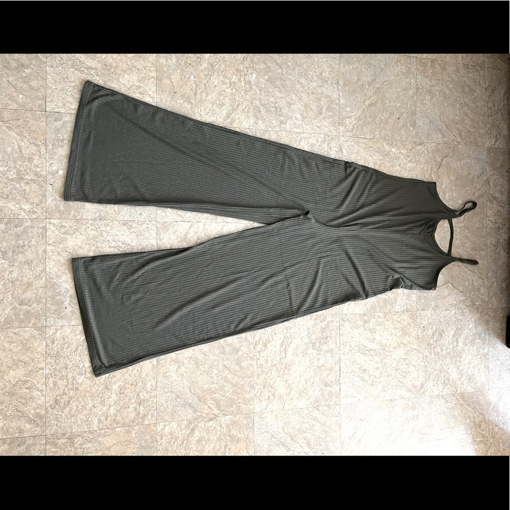 Green ribbed Wide Leg strappy Jumpsuit
